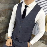 CINESSD    Boutique Cotton Solid Color Men's Casual Business Suit Vest Groom Wedding Dress Male Slim Jacket Vest Black Gray Waistcoat