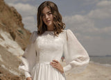 Cinessd Back to school outfit Bohemian A Line Long Sleeve Wedding Dresses Chiffon High Neck Lace Applique For Women Swee Custom Made Robe De Mariee Women