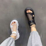 Sandals Women 2022 Summer New Fashion Thick-bottomed Breathable Eugene Yarn Mesh Magic Paste Roman Sandals Hook & Loop