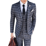 CINESSD     Men's 3 Piece Set Suit Set Coat Vest Pants / Male Business British Style Official Plaid Blazer High Quality Fashion Trousers