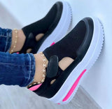 Cinessd 2022 New Ladies Vulcanized Sneakers Thick Sole Solid Color Flat Women Shoes Casual Breathable Velcro Ladies Walking Sneakers