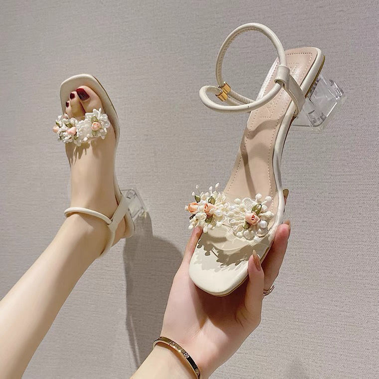 CInessd 2022 Women Shoe Sandals Designer Flower Embroider Casual Slipper Luxury High Heel Pumps