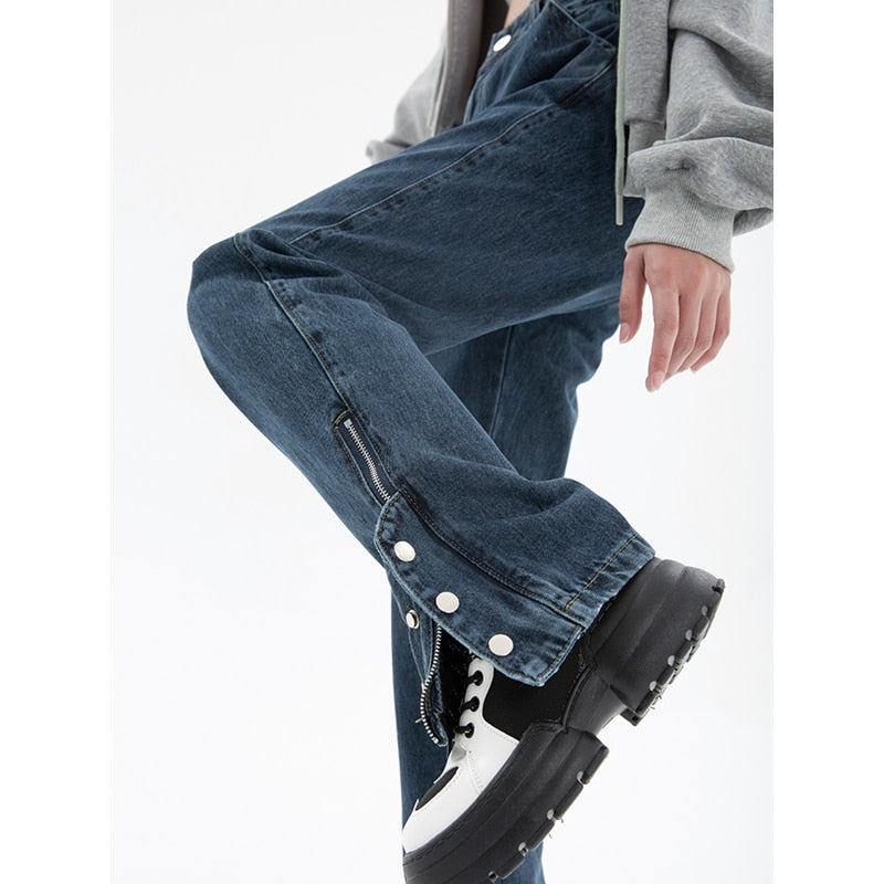 Cinessd Back to school outfit Blue Womens Jeans High Waist Straight Baggy Fashion Jean Pants Streetwear Vintage Chic Design Slit Casual Wide Leg Denim Trouser