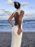 Cinessd  Sleeveless Summer Hollow Out Sexy Bodycon Party Beach Vacation Female Clothing 2022 Trends Knit Cotton Women Long Dress