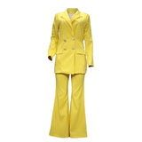 Cinessd  Two-Pieces Women Blazer Suit Sexy Elegant Woman Jacket And Trousers Female Blazer White Yellow Chic Women Outfit Office Ladies