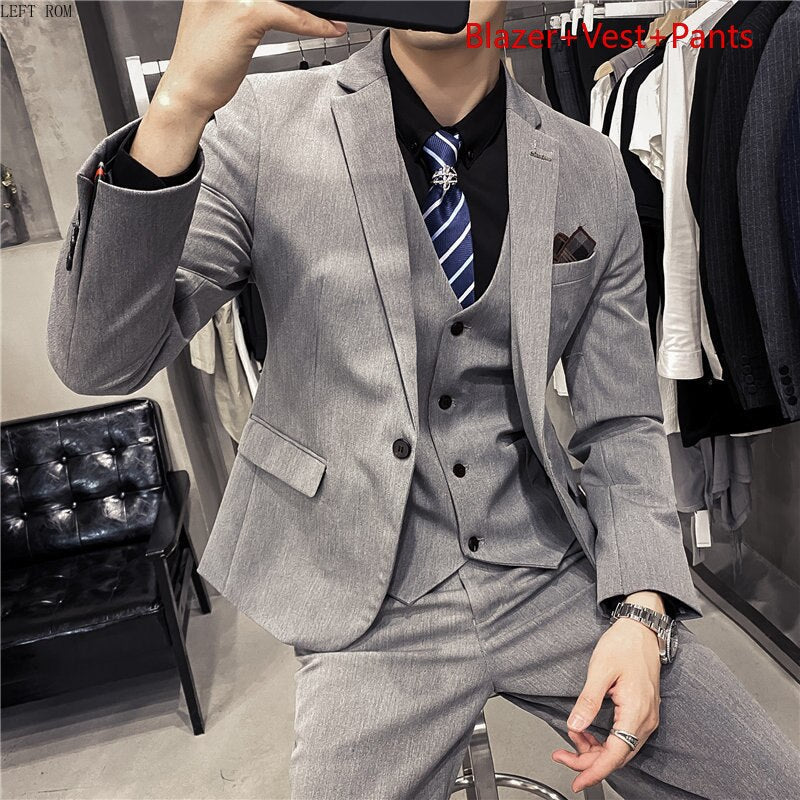CINESSD     7XL Blazer Vest Pants New Boutique Fashion Solid Color Formal Casual Business Men's Suit Brand Groom Wedding Dress Party Suits