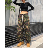 Cinessd  Y2k Alt Cargo Hip Hop Armygreen Baggy Camo Harem Trousers Sweatpants Tactical Camouflage Pants High Waist Joggers For Women