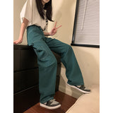 Cinessd  Green Vintage Jeans Woman's High Waist 2022 Summer Wide Leg Denim Trouser Baggy Streetwear Chic Design Straight Jean Cargo Pants
