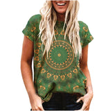 Cinessd  Boho Women's T-Shirt Casual Vintage Printed  Sleeve Round Neck Loose Short Sleeve Summer Top T-shirts for women