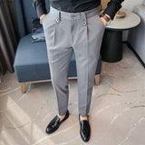 CINESSD    Fashion Solid Color Men's Casual Business Suit Pants  Belt Buttoned  Decoration Korean Version of Male Straight Trousers