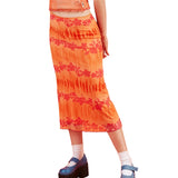 Cinessd  Fashion Summer Women Boho Beach Casual Style Skirts Female High Waist Floral Printing Orange Midi Skirt Party Holiday Clothing