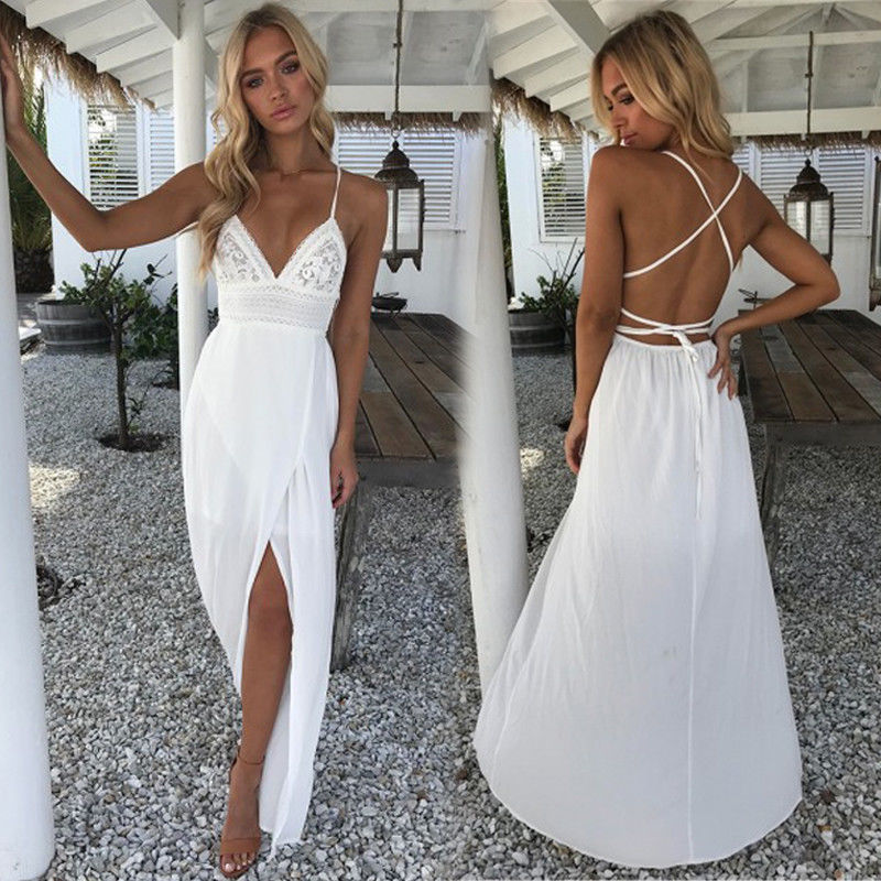 Cinessd  2022 Fashion Boho Long Maxi Dress Women Summer Ladies Sleeveless White Beach Dress Evening Party Casual Dresses Vestidos
