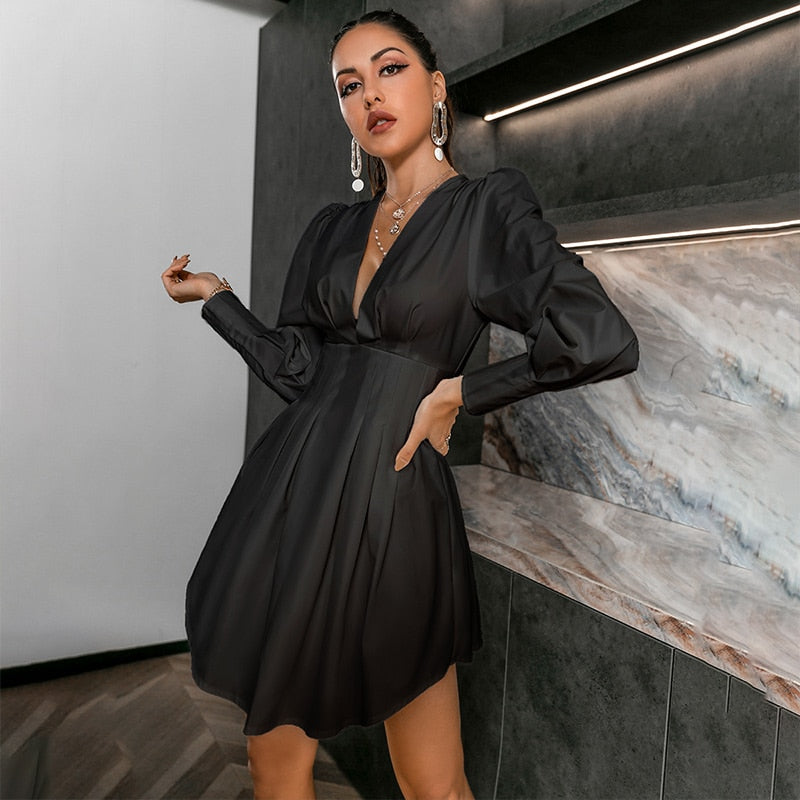 Cinessd Back to school outfit V Neck White Shirt Dress Bodycon Spring Summer Irregular Dress 2022New Women A-Line Pleated Short Elegant Casual Dress