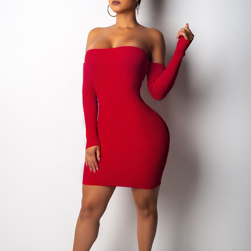 Glamake Sexy Knitted Off Shoulder Bodycon Red Dress Women Backless Lace Up Mini Dress Elegant Spring Party Club Dress Vestidos