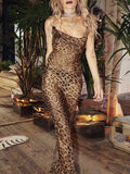 Cinessd Back to school outfit Leopard Print Lace Up Women Maxi Dress Summer Sexy Beach Party Dress Female Slim Backless Long Sundress Retro Vestidos