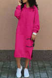 Cinessd Pink Casual Solid Patchwork Hooded Collar Long Sleeve Dresses