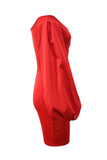 Cinessd Red  Solid Backless V Neck Long Sleeve Dresses