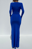 Cinessd Black  Solid Patchwork Slit Fold V Neck Irregular Dress Dresses