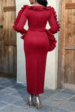 Cinessd Red Casual Solid Patchwork O Neck Long Sleeve Dresses