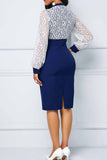 Cinessd Blue Casual Elegant Solid Bandage Hollowed Out Patchwork O Neck One Step Skirt Dresses