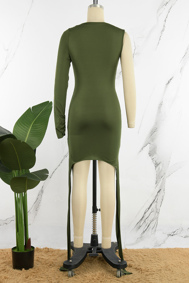 Cinessd Army Green  Casual Solid Asymmetrical Wrapped Skirt Dresses