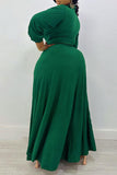 Cinessd Green Casual Daily Elegant Simplicity Slit Solid Color V Neck Maxi Dresses