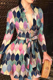 Cinessd Multicolor Casual Print Patchwork Turndown Collar Long Sleeve Dresses