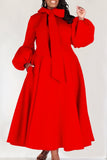 Cinessd Red Casual Solid With Bow Half A Turtleneck Long Sleeve Dresses