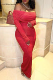 Cinessd Red Casual Elegant Solid Solid Color Off the Shoulder Long Dress Dresses